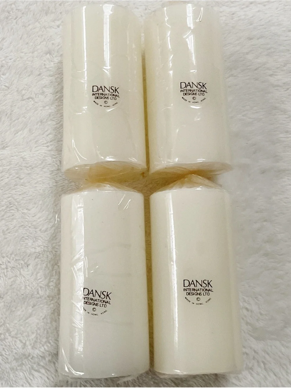 Vintage Dansk Design With Light Candles Set 4 NOS White Pillars Boxed
